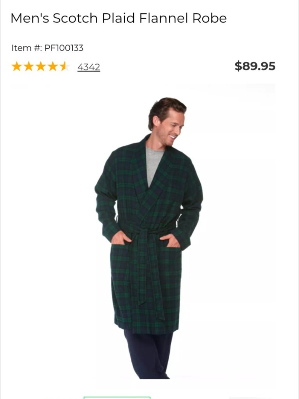 L.L. Bean Men's Size Large tall flannel robe